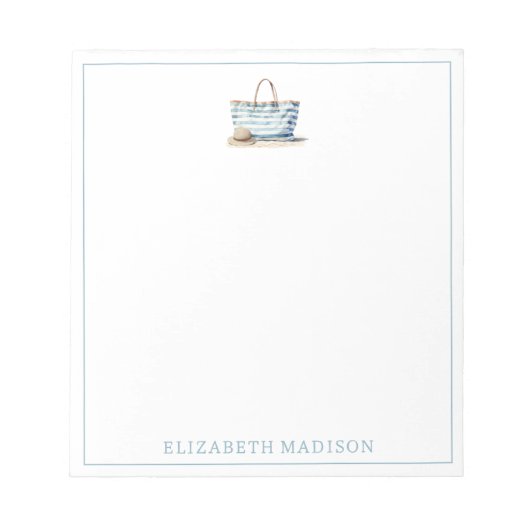Coastal Blue en White Stripe Beach Tas Notitieblok (Voorkant)