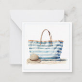 Coastal Blue en White Stripe Beach Tas Notitiekaartje (Voorkant)