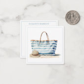 Coastal Blue en White Stripe Beach Tas Notitiekaartje (Voorkant / Achterkant in situ)