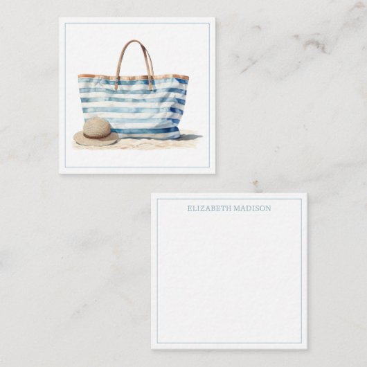 Coastal Blue en White Stripe Beach Tas Notitiekaartje (Voorkant / Achterkant)
