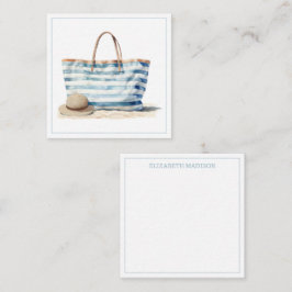 Coastal Blue en White Stripe Beach Tas Notitiekaartje