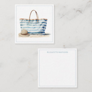 Coastal Blue en White Stripe Beach Tas Notitiekaartje