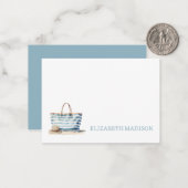 Coastal Blue en White Stripe Beach Tas Notitiekaartje (Voorkant / Achterkant in situ)