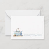 Coastal Blue en White Stripe Beach Tas Notitiekaartje (Voorkant)