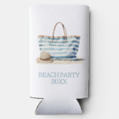 Coastal Blue en White Stripe Beach Tas Seltzer Blikjeskoeler (Achterkant)