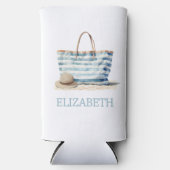 Coastal Blue en White Stripe Beach Tas Seltzer Blikjeskoeler (Voorkant)