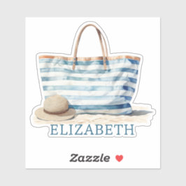 Coastal Blue en White Stripe Beach Tas Sticker