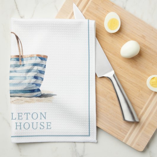 Coastal Blue en White Stripe Beach Tas Theedoek (Quarter Fold)