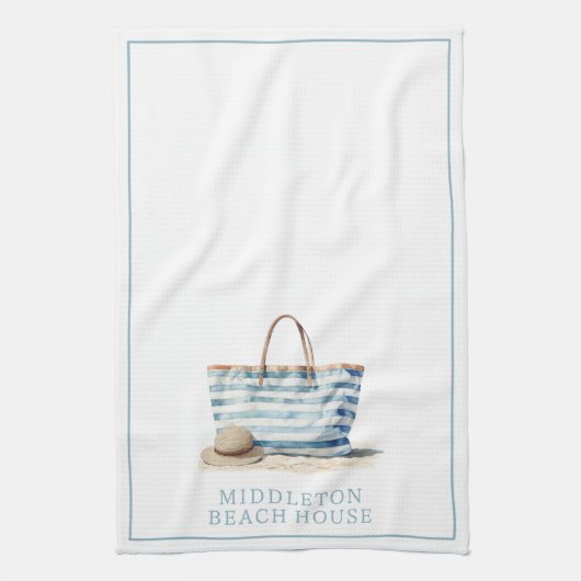 Coastal Blue en White Stripe Beach Tas Theedoek (Verticaal)