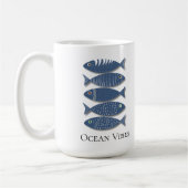 Coastal Blue Fish Pattern on Beige Background Koffiemok (Links)