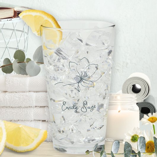 Coastal Blue Floral Line Art Minimalist Zen Glas