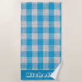 Coastal Blue Gingham gepersonaliseerd Strandlaken (Voorkant)