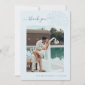 Coastal Blue Hand Drawn Seashell Photo Wedding Bedankkaart (Voorkant)