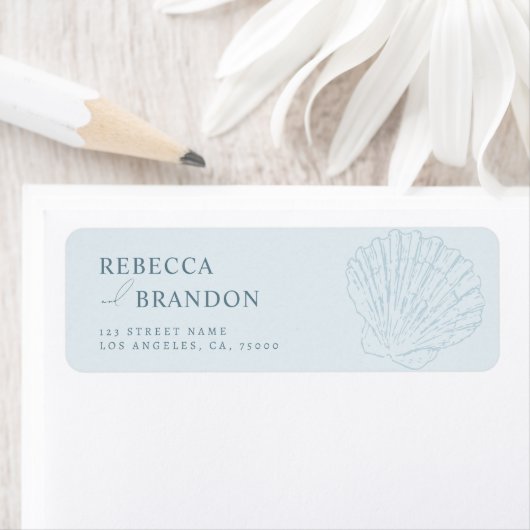 Coastal Blue Hand Drawn Seashell Wedding Address Etiket (Insitu)