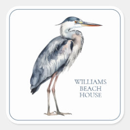 Coastal Blue Heron Bird gepersonaliseerd Vierkante Sticker