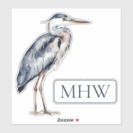 Coastal Blue Heron Bird Monogram Sticker