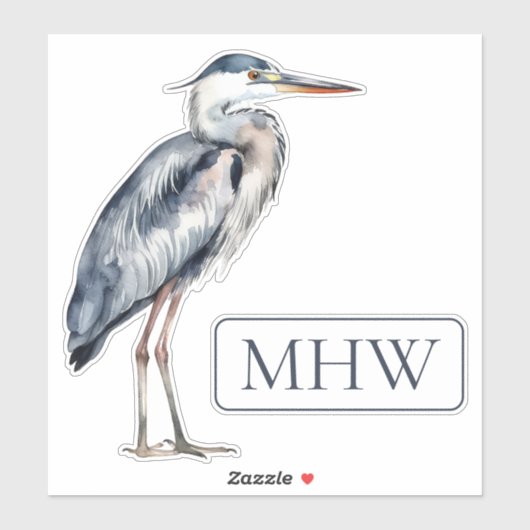 Coastal Blue Heron Bird Monogram Sticker (Vel)
