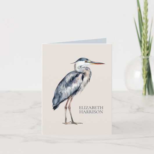 Coastal Blue Heron Bird Personalized Notitiekaartje (Voorkant)