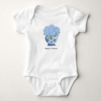 Coastal Blue Hydrangea Chinoiserie Nantucket Baby  Romper