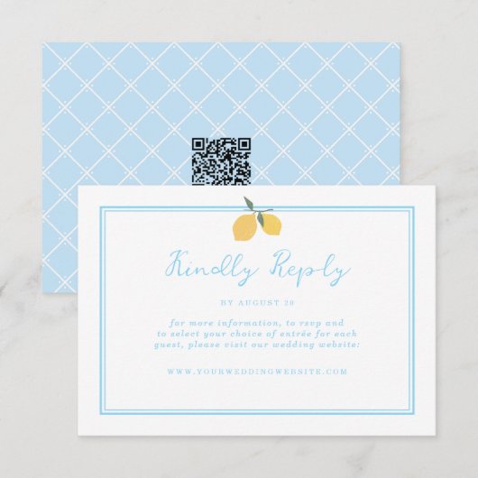 Coastal Blue Lemon Amalfi QR Code RSVP Informatiekaartje (Voorkant / Achterkant)