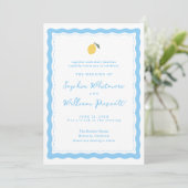 Coastal Blue Lemon Amalfi Wedding Invitation Kaart (Staand voorkant)