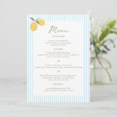 Coastal Blue Lemon Amalfi Wedding Menu Card Kaart (Staand voorkant)