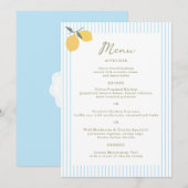 Coastal Blue Lemon Amalfi Wedding Menu Card Kaart (Voorkant / Achterkant)