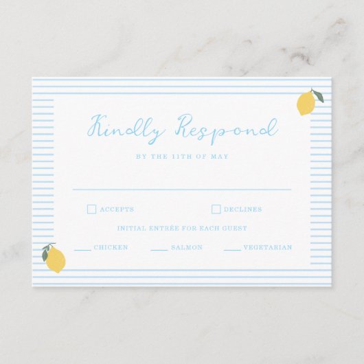 Coastal Blue Lemon Amalfi Wedding RSVP Card Informatiekaartje (Voorkant)