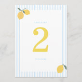 Coastal Blue Lemon Amalfi Wedding Table Number Kaart (Voorkant)