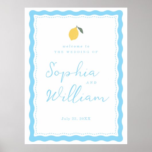 Coastal Blue Lemon Amalfi Wedding Welcome Sign Poster (Voorkant)