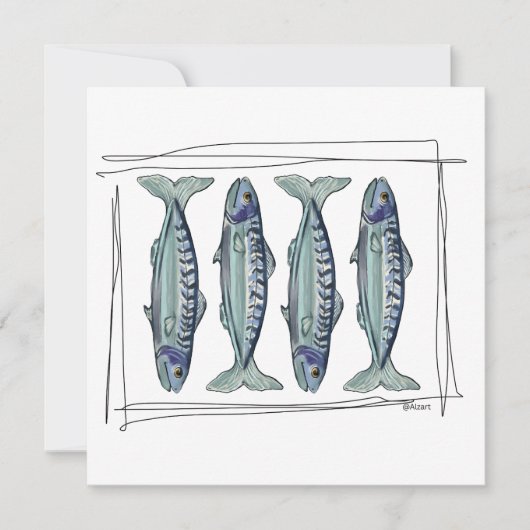 Coastal Blue Mackerel Seamless Ocean Fish Pattern Kaart (Voorkant)