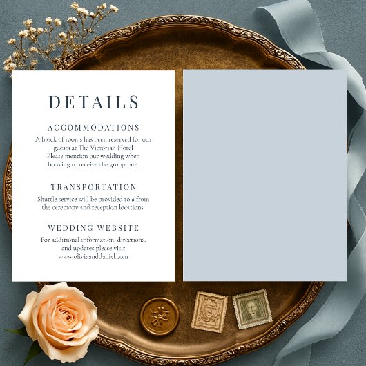 Coastal Blue Minimalist Elegant Wedding Details Kaart