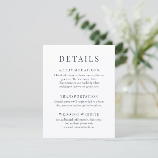 Coastal Blue Minimalist Elegant Wedding Details Kaart (Staand voorkant)