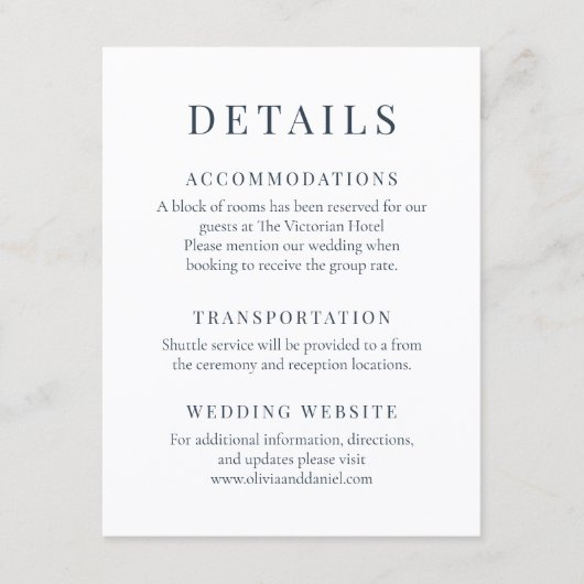 Coastal Blue Minimalist Elegant Wedding Details Kaart (Voorkant)