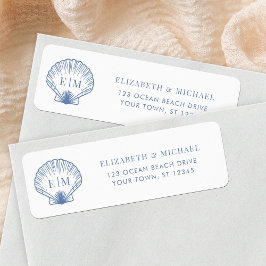 Coastal Blue Monogram Wedding Return Address Etiket