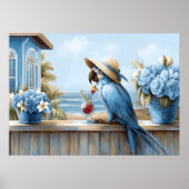 Coastal Blue Parrot Art Print | Wall Poster (Voorkant)