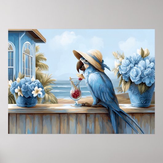 Coastal Blue Parrot Art Print | Wall Poster (Voorkant)