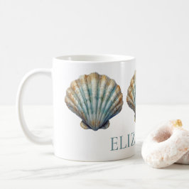 Coastal Blue Scallop Seashell gepersonaliseerd Koffiemok