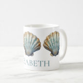 Coastal Blue Scallop Seashell gepersonaliseerd Koffiemok (Voorkant rechts)