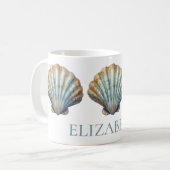 Coastal Blue Scallop Seashell gepersonaliseerd Koffiemok (Voorkant links)
