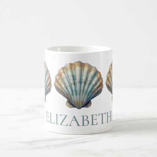 Coastal Blue Scallop Seashell gepersonaliseerd Koffiemok (Center)