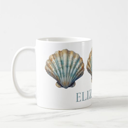 Coastal Blue Scallop Seashell gepersonaliseerd Koffiemok (Links)