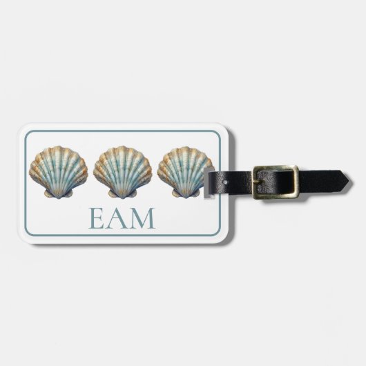 Coastal Blue Scallop Seashell Monogram Bagagelabel (Voorkant horizontaal)