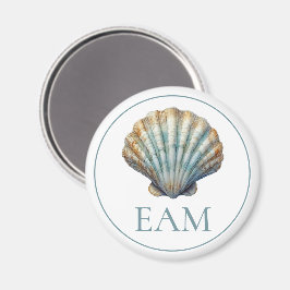 Coastal Blue Scallop Seashell Monogram Magneet