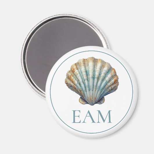 Coastal Blue Scallop Seashell Monogram Magneet (Voorkant / Achterkant)