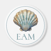 Coastal Blue Scallop Seashell Monogram Magneet (Voorkant)