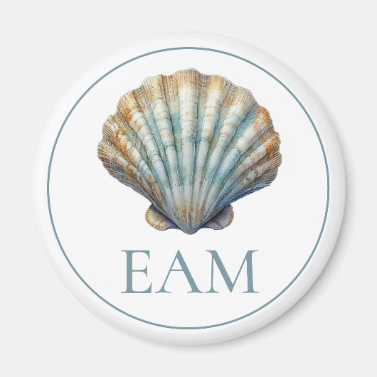 Coastal Blue Scallop Seashell Monogram Magneet (Voorkant)