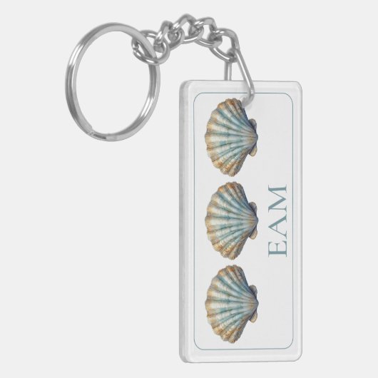 Coastal Blue Scallop Seashell Monogram Sleutelhanger (Voorkant Links)