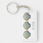 Coastal Blue Scallop Seashell Monogram Sleutelhanger (Voorkant)