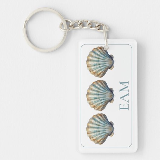 Coastal Blue Scallop Seashell Monogram Sleutelhanger (Voorkant)